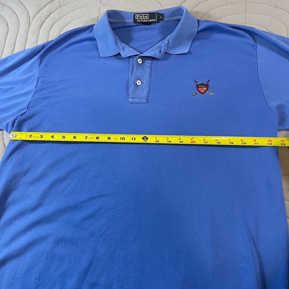 Vintage Polo Ralph Lauren Mens Golf Polo Shirt Shield Logo Size Large Blue Soft - Picture 5 of 10